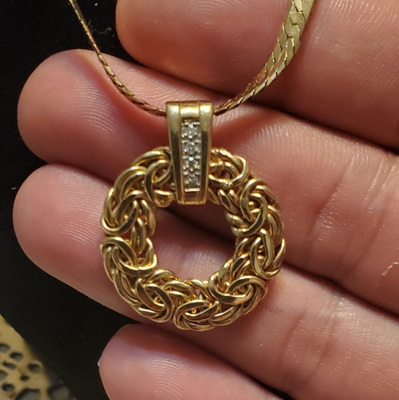 14k Italian herringbone necklace & 14k pendant - Picture 4 of 8